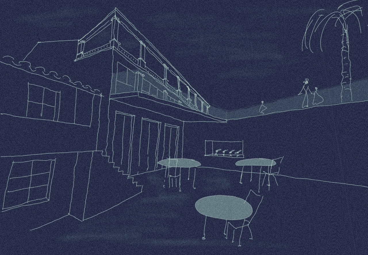 Dessin de l'étude de faisabilité pour la rénovation et reconversion de l’ancien « Cine Zárate » en salle polyvalente ainsi que pour la création d’un parc urbain et le réaménagement des rues attenantes