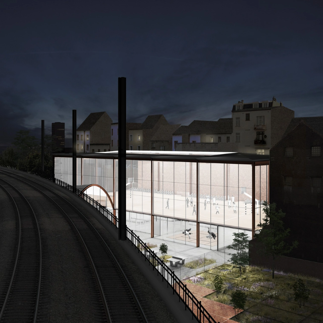 Modélisation du projet de construction d’une salle de sports à basse énergie Terre Neuve à Bruxelles, projet de MDW Architecture